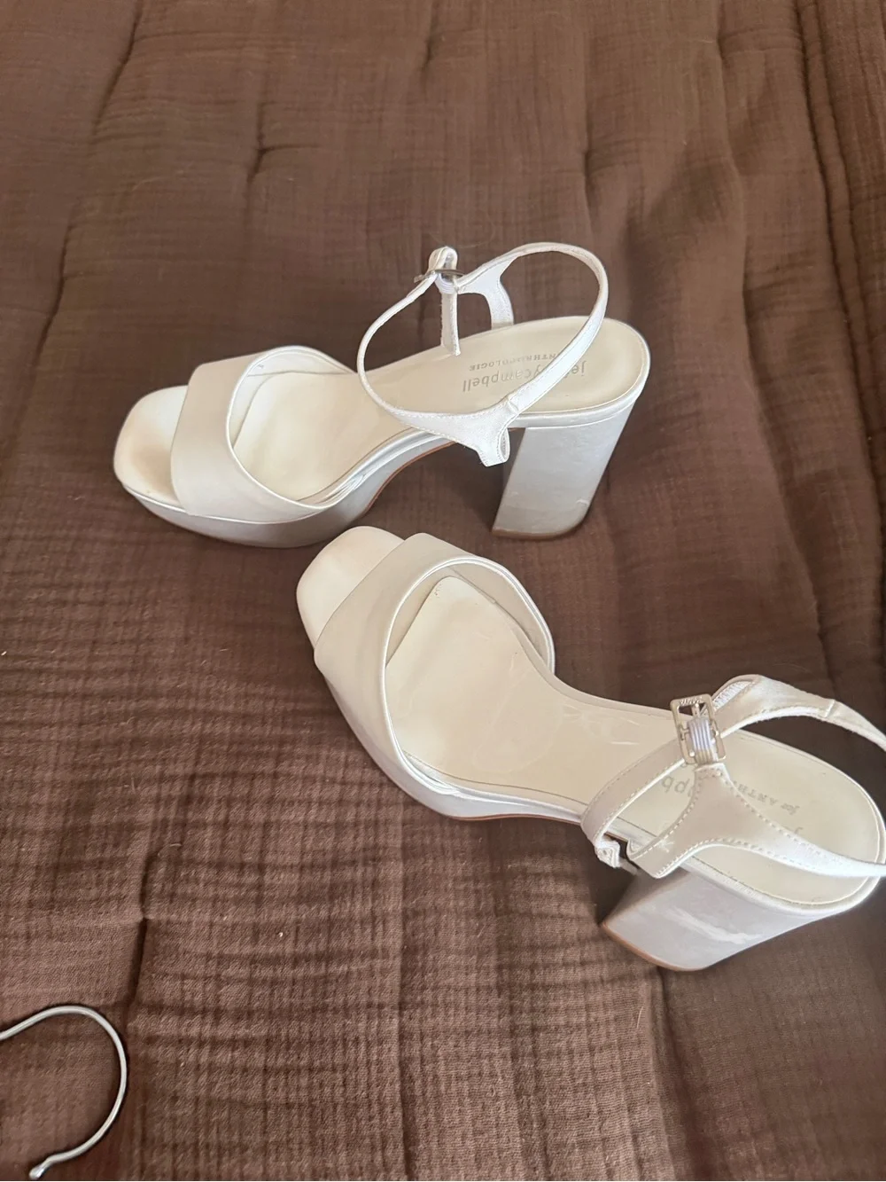 Jeffrey Campbell White Platform Block Heel Sandals with Ankle Strap